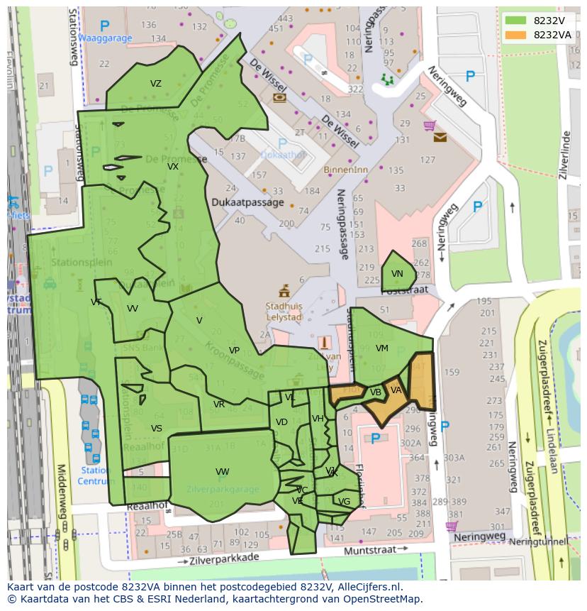 Afbeelding van het postcodegebied 8232 VA op de kaart.