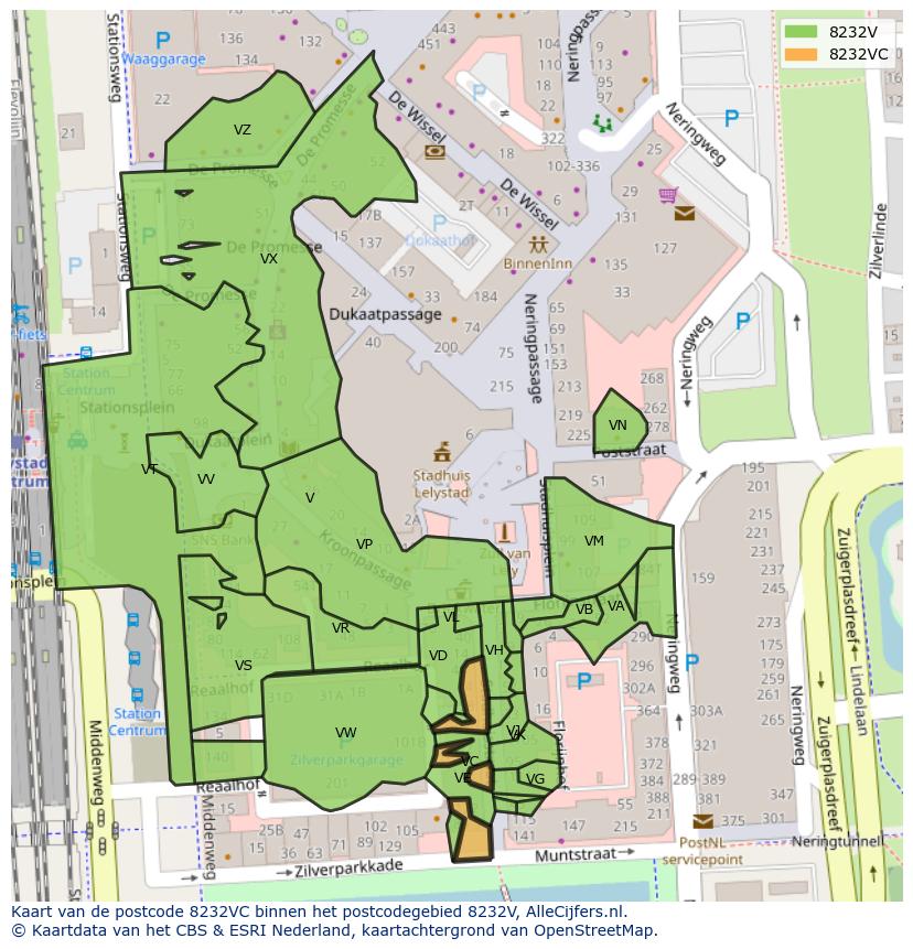 Afbeelding van het postcodegebied 8232 VC op de kaart.