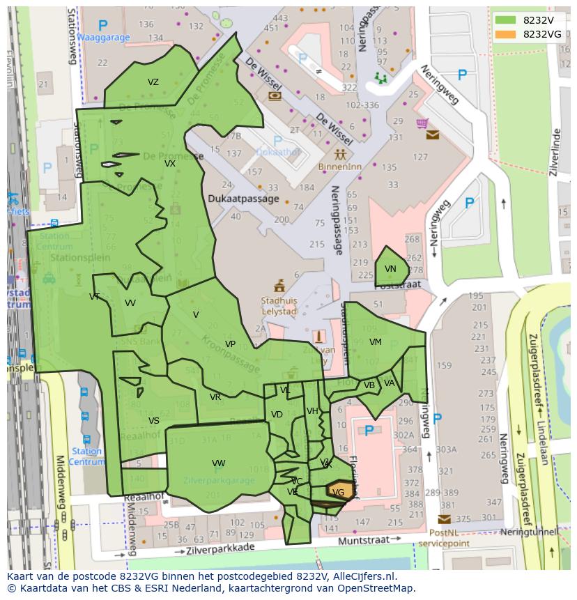 Afbeelding van het postcodegebied 8232 VG op de kaart.