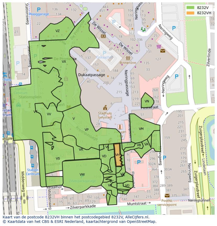 Afbeelding van het postcodegebied 8232 VH op de kaart.
