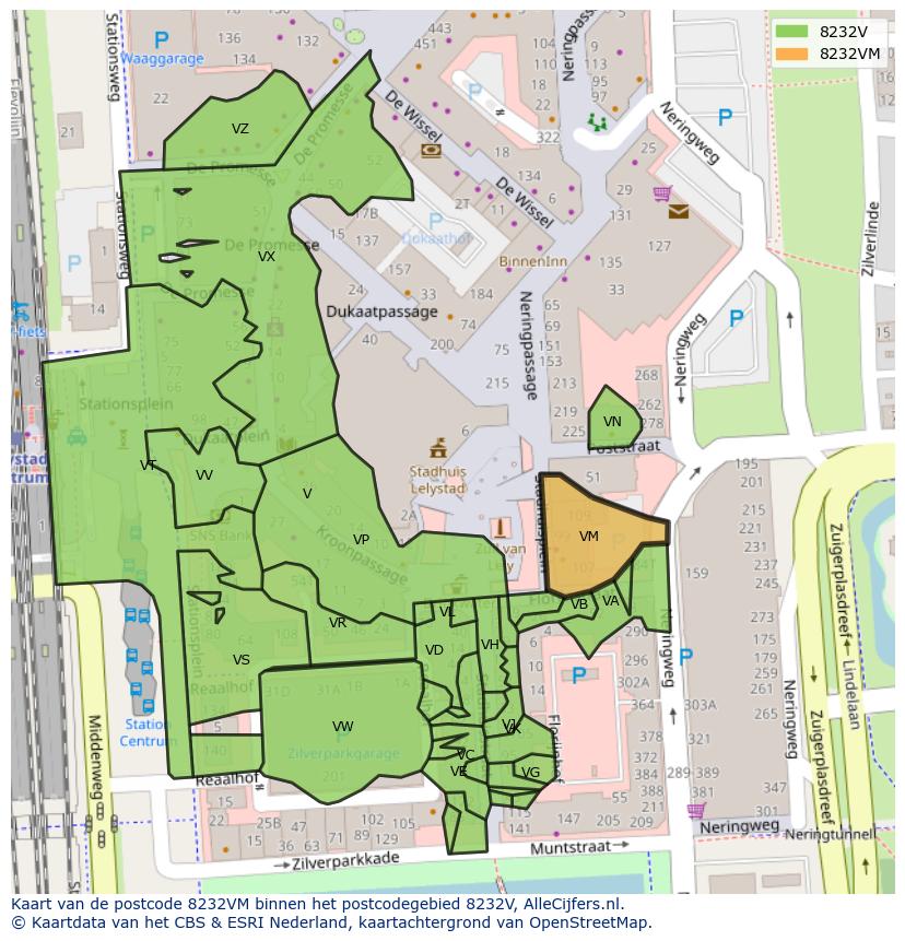 Afbeelding van het postcodegebied 8232 VM op de kaart.