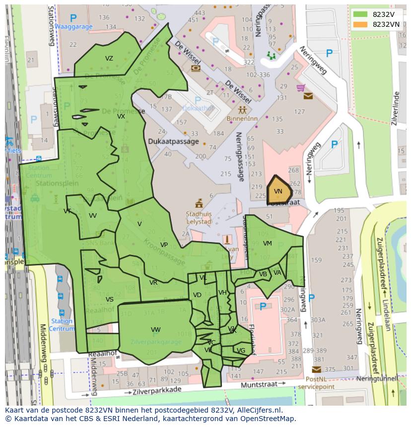 Afbeelding van het postcodegebied 8232 VN op de kaart.