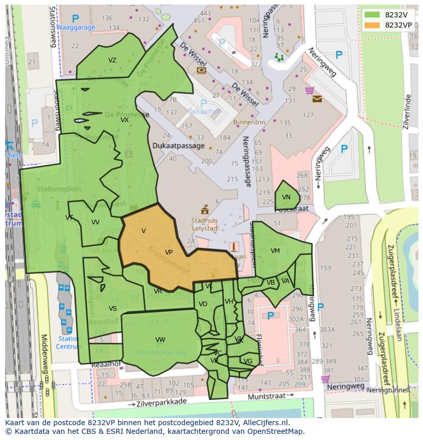 Afbeelding van het postcodegebied 8232 VP op de kaart.