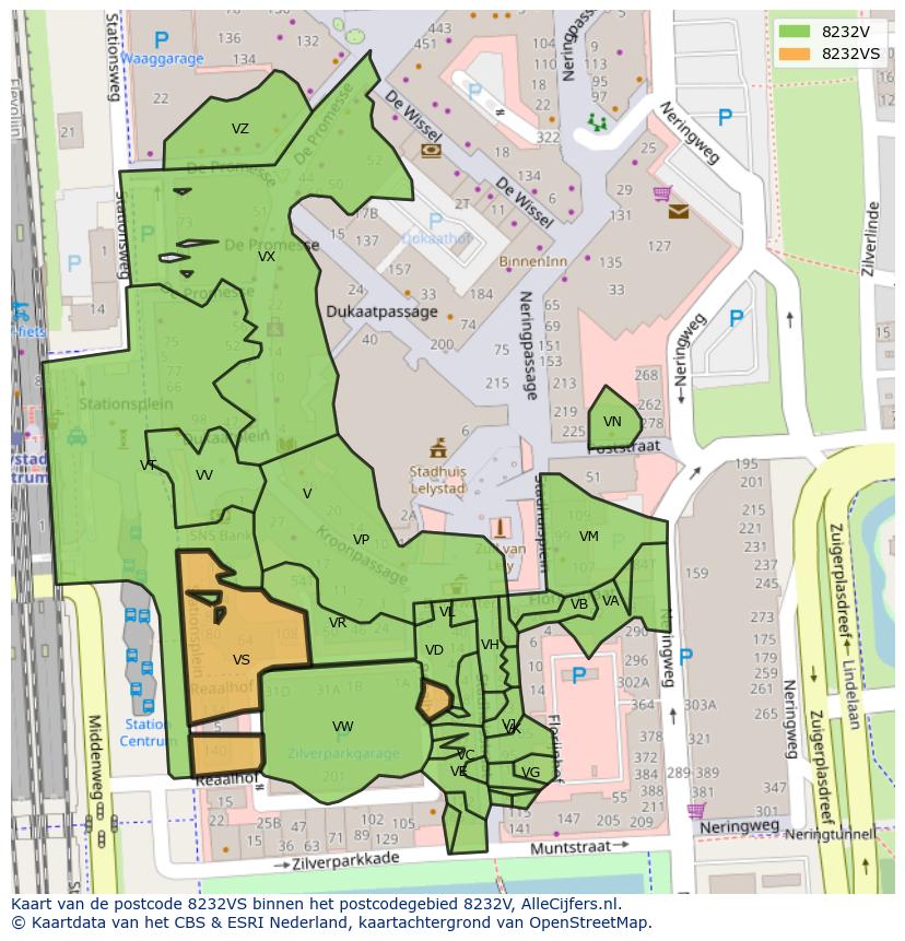Afbeelding van het postcodegebied 8232 VS op de kaart.