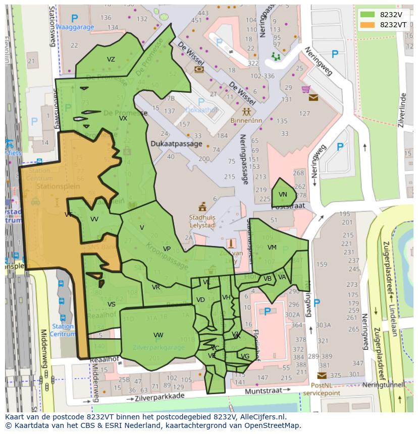 Afbeelding van het postcodegebied 8232 VT op de kaart.