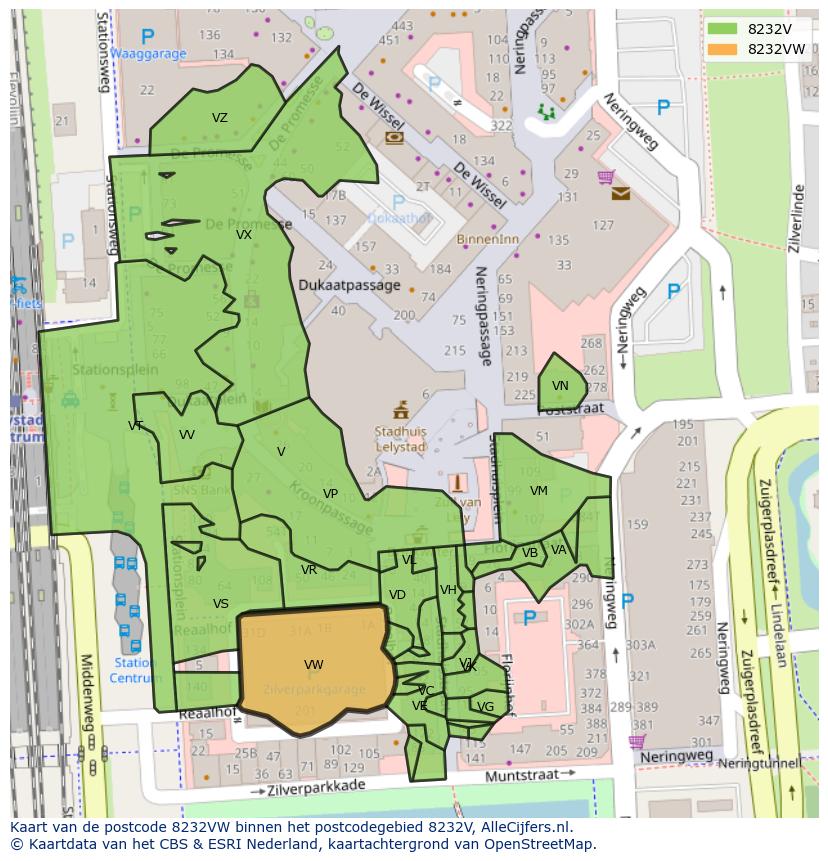 Afbeelding van het postcodegebied 8232 VW op de kaart.