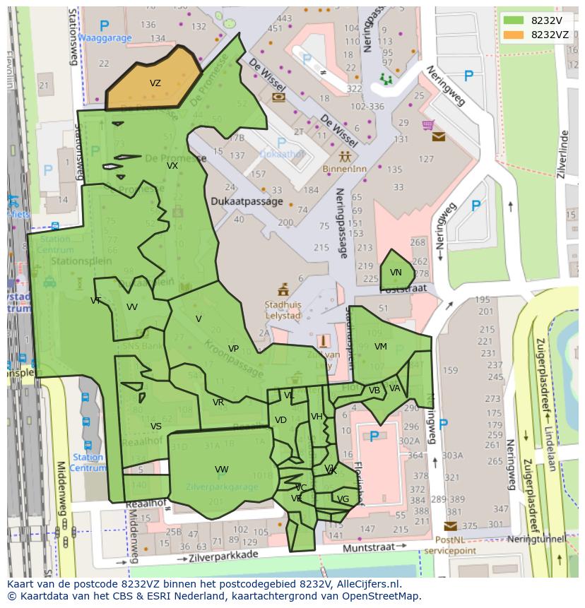 Afbeelding van het postcodegebied 8232 VZ op de kaart.