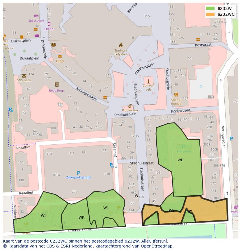 Afbeelding van het postcodegebied 8232 WC op de kaart.