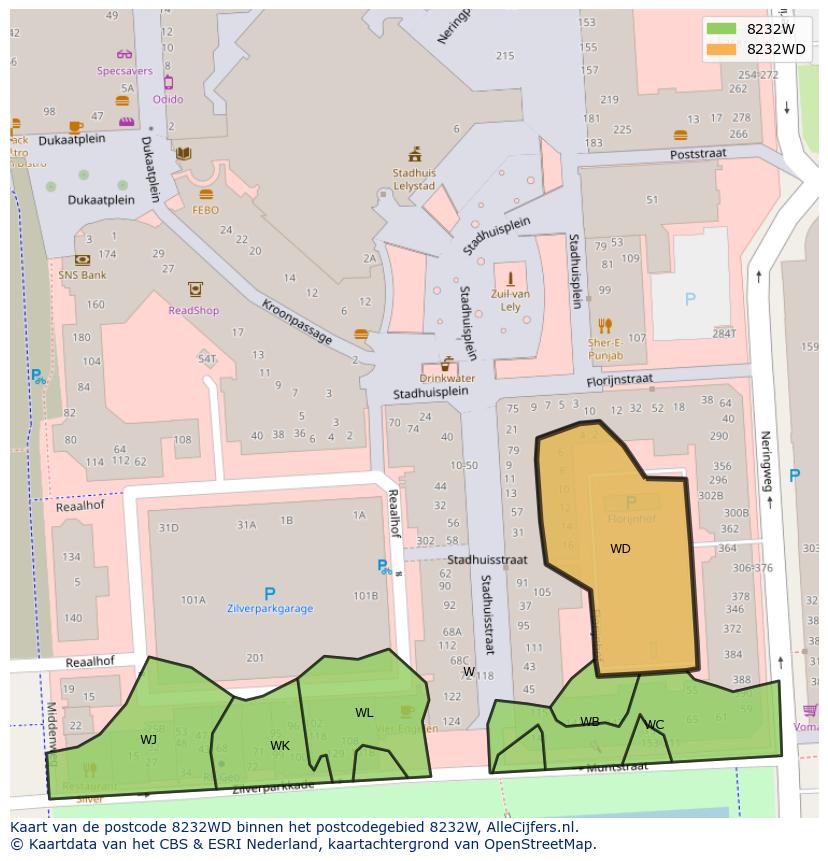 Afbeelding van het postcodegebied 8232 WD op de kaart.
