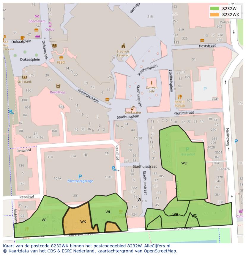 Afbeelding van het postcodegebied 8232 WK op de kaart.