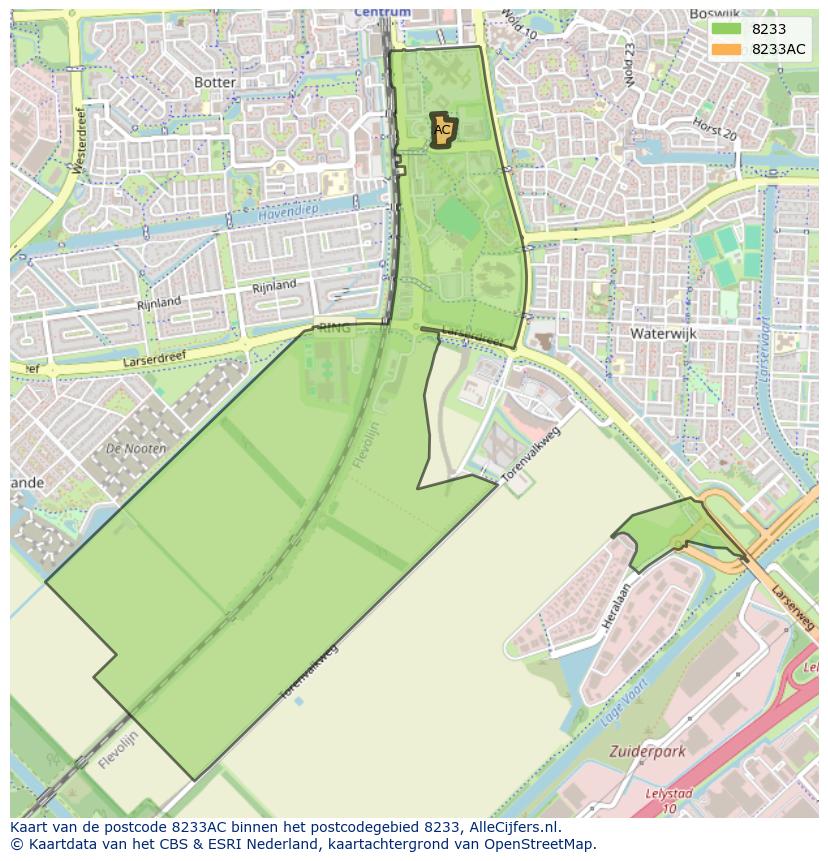 Afbeelding van het postcodegebied 8233 AC op de kaart.