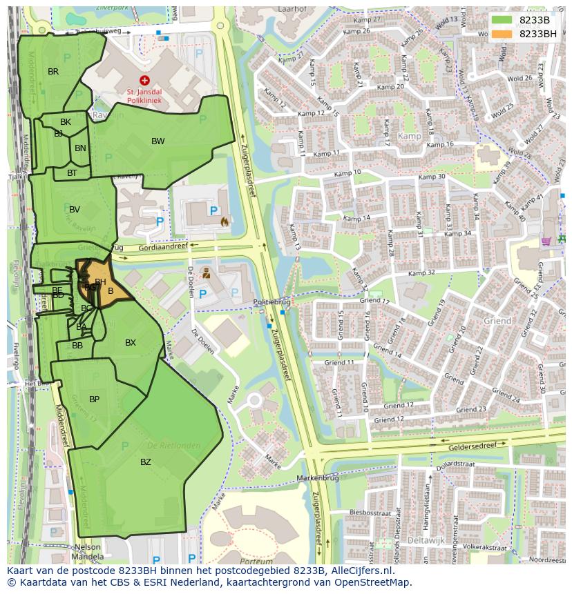 Afbeelding van het postcodegebied 8233 BH op de kaart.
