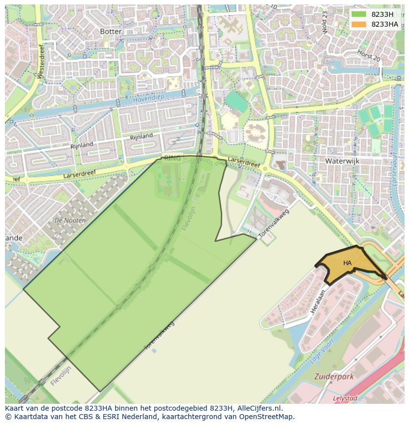 Afbeelding van het postcodegebied 8233 HA op de kaart.