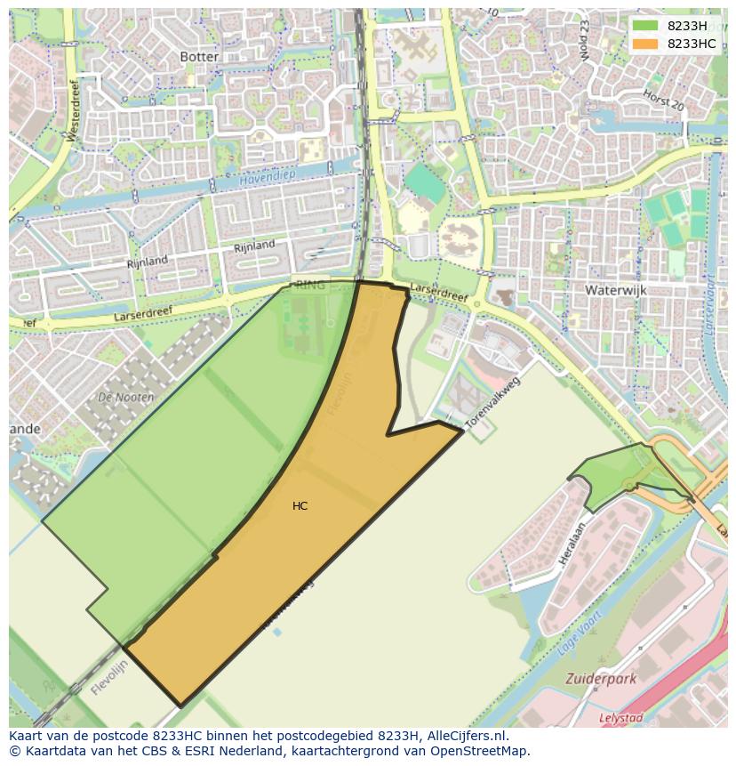 Afbeelding van het postcodegebied 8233 HC op de kaart.