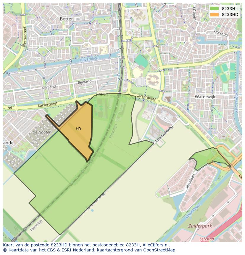 Afbeelding van het postcodegebied 8233 HD op de kaart.