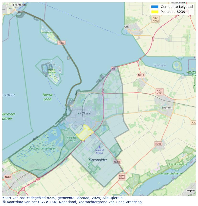 Afbeelding van het postcodegebied 8239 op de kaart.