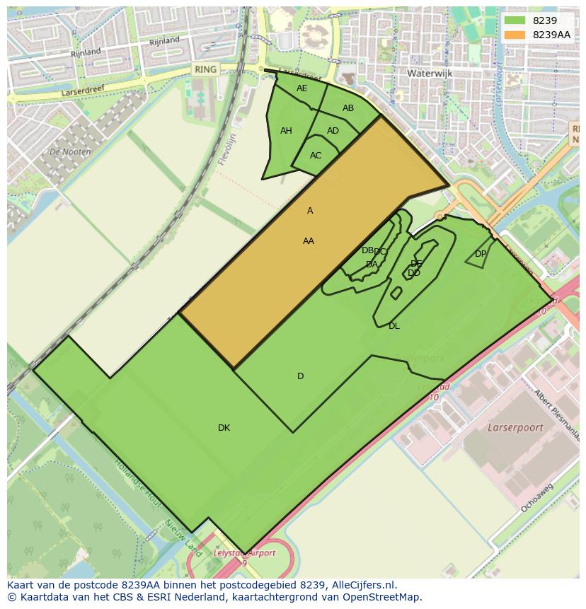 Afbeelding van het postcodegebied 8239 AA op de kaart.