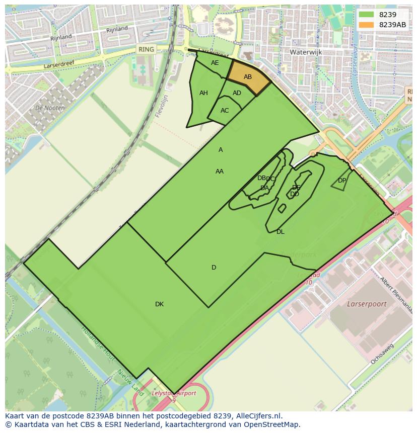 Afbeelding van het postcodegebied 8239 AB op de kaart.