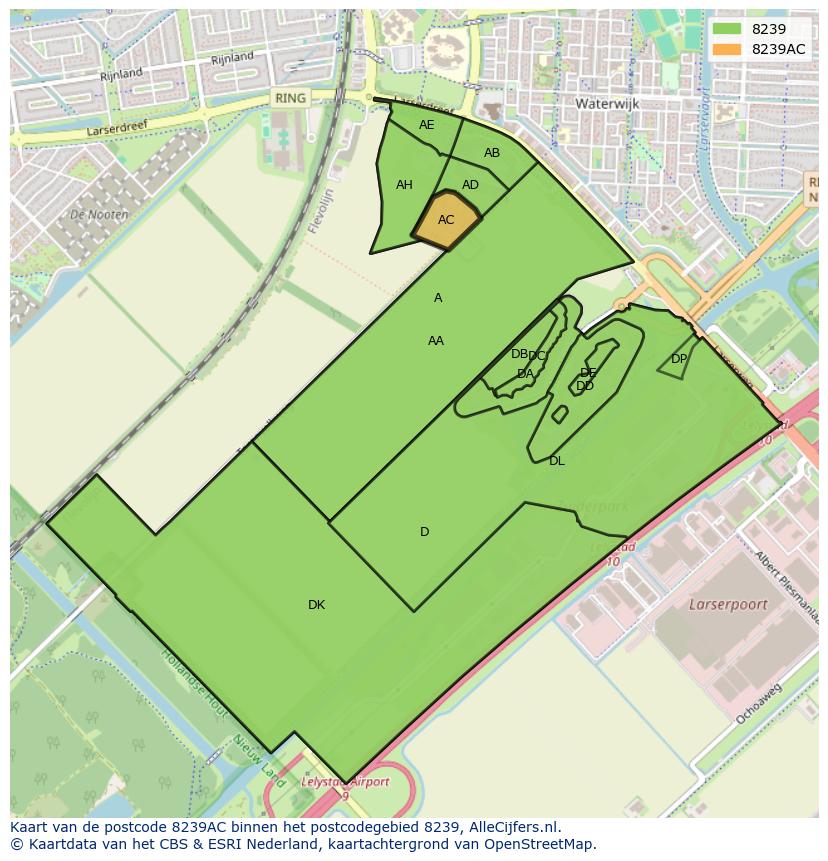Afbeelding van het postcodegebied 8239 AC op de kaart.