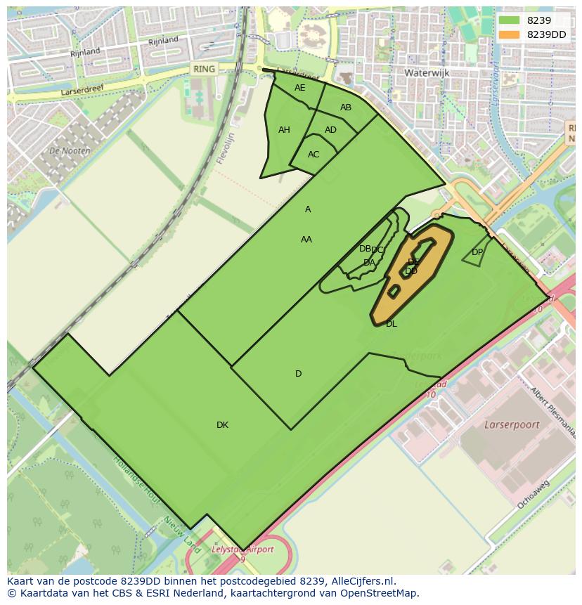 Afbeelding van het postcodegebied 8239 DD op de kaart.