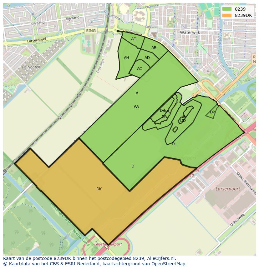 Afbeelding van het postcodegebied 8239 DK op de kaart.