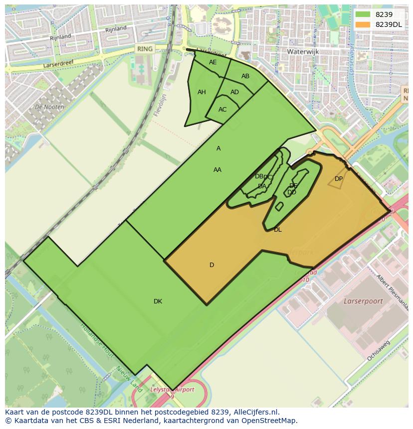 Afbeelding van het postcodegebied 8239 DL op de kaart.