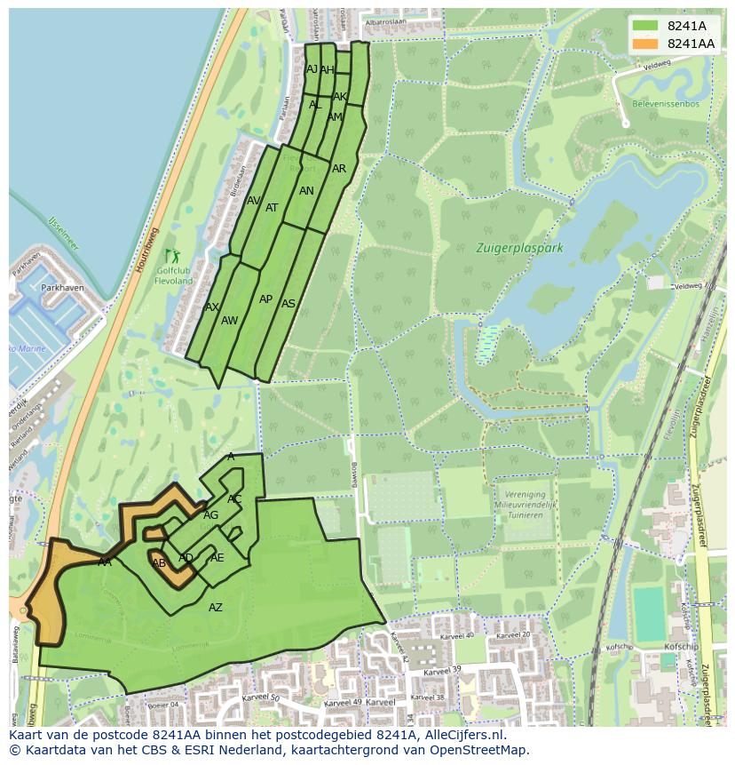 Afbeelding van het postcodegebied 8241 AA op de kaart.