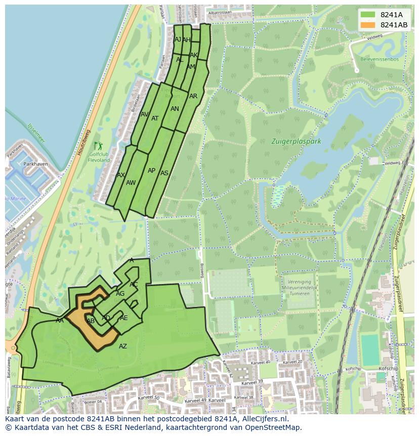 Afbeelding van het postcodegebied 8241 AB op de kaart.
