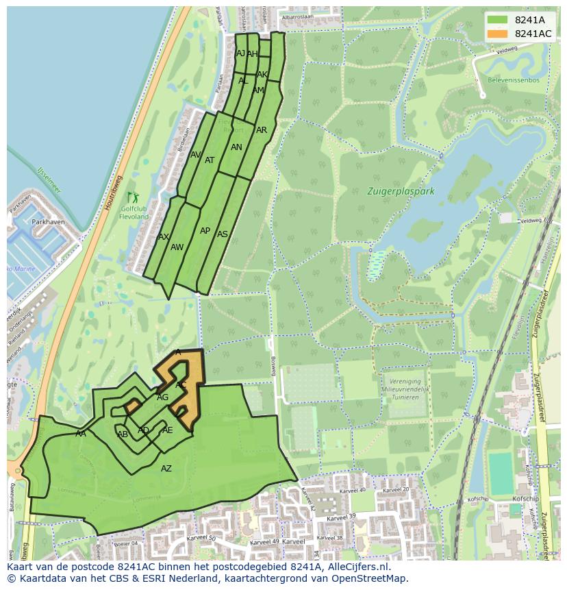 Afbeelding van het postcodegebied 8241 AC op de kaart.