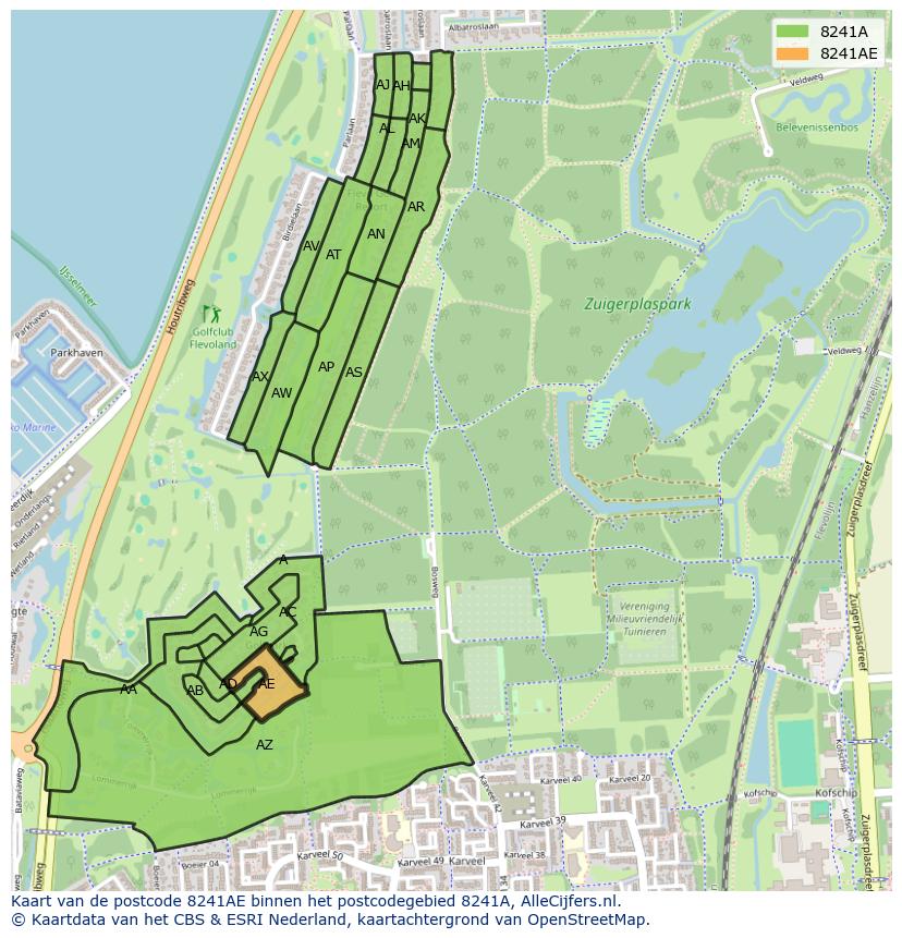 Afbeelding van het postcodegebied 8241 AE op de kaart.