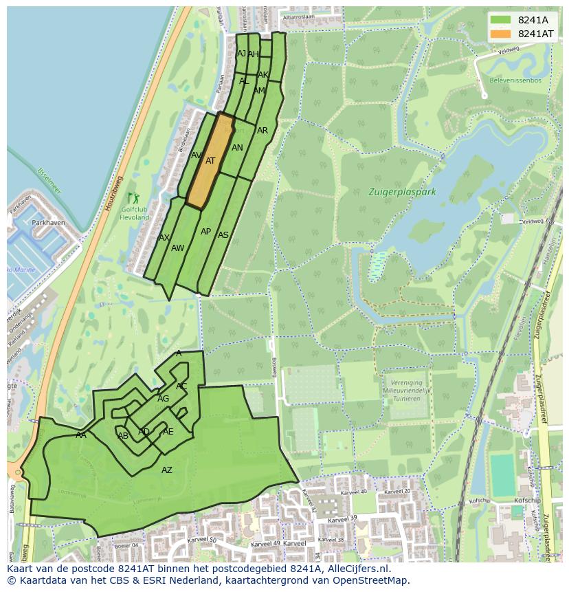 Afbeelding van het postcodegebied 8241 AT op de kaart.