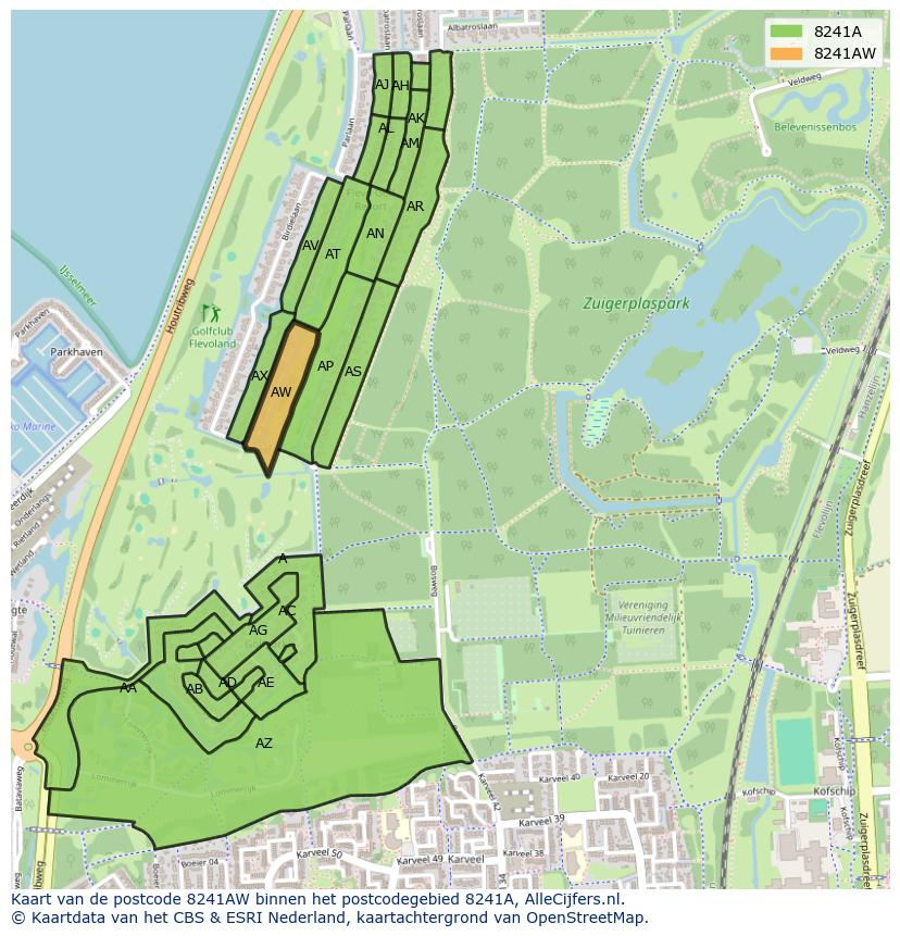 Afbeelding van het postcodegebied 8241 AW op de kaart.