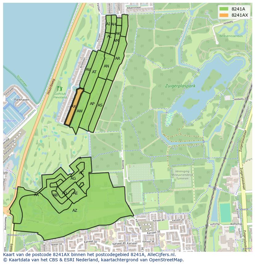 Afbeelding van het postcodegebied 8241 AX op de kaart.