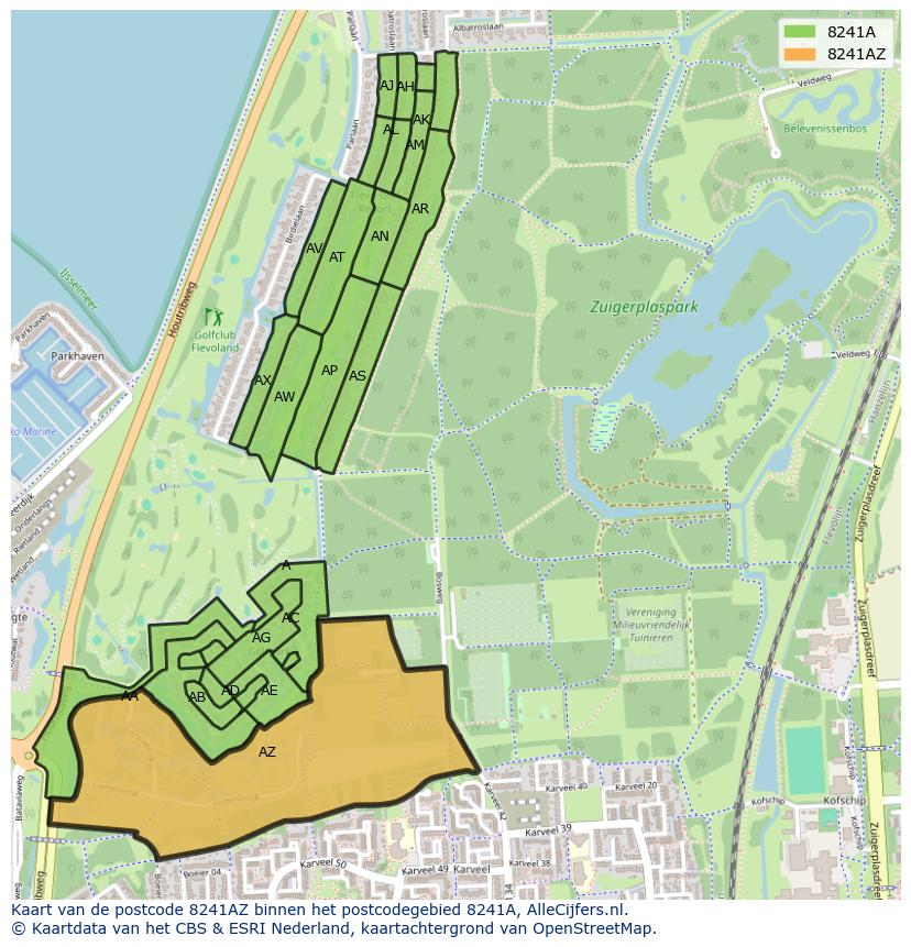 Afbeelding van het postcodegebied 8241 AZ op de kaart.