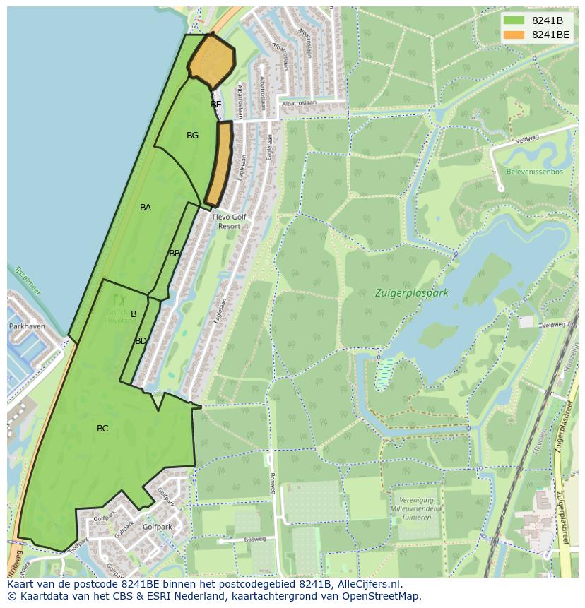 Afbeelding van het postcodegebied 8241 BE op de kaart.