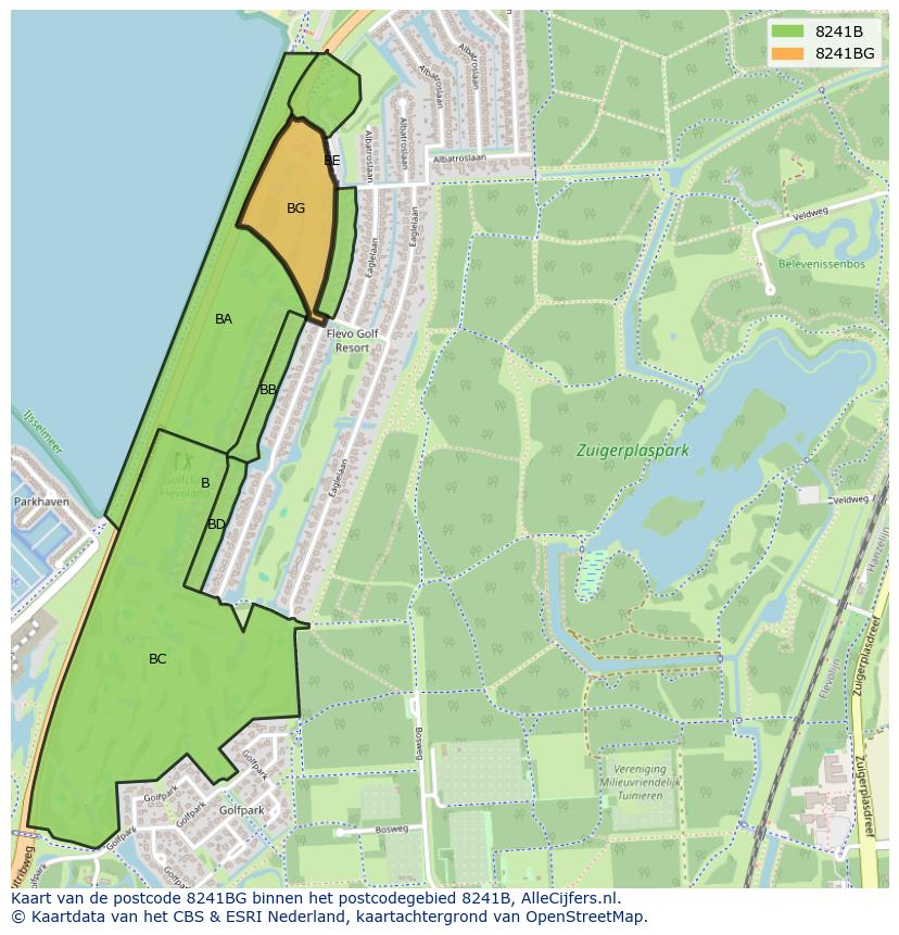 Afbeelding van het postcodegebied 8241 BG op de kaart.