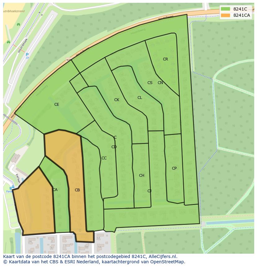 Afbeelding van het postcodegebied 8241 CA op de kaart.