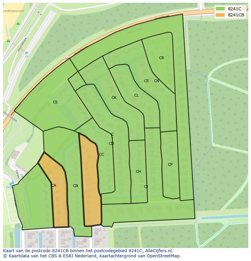 Afbeelding van het postcodegebied 8241 CB op de kaart.