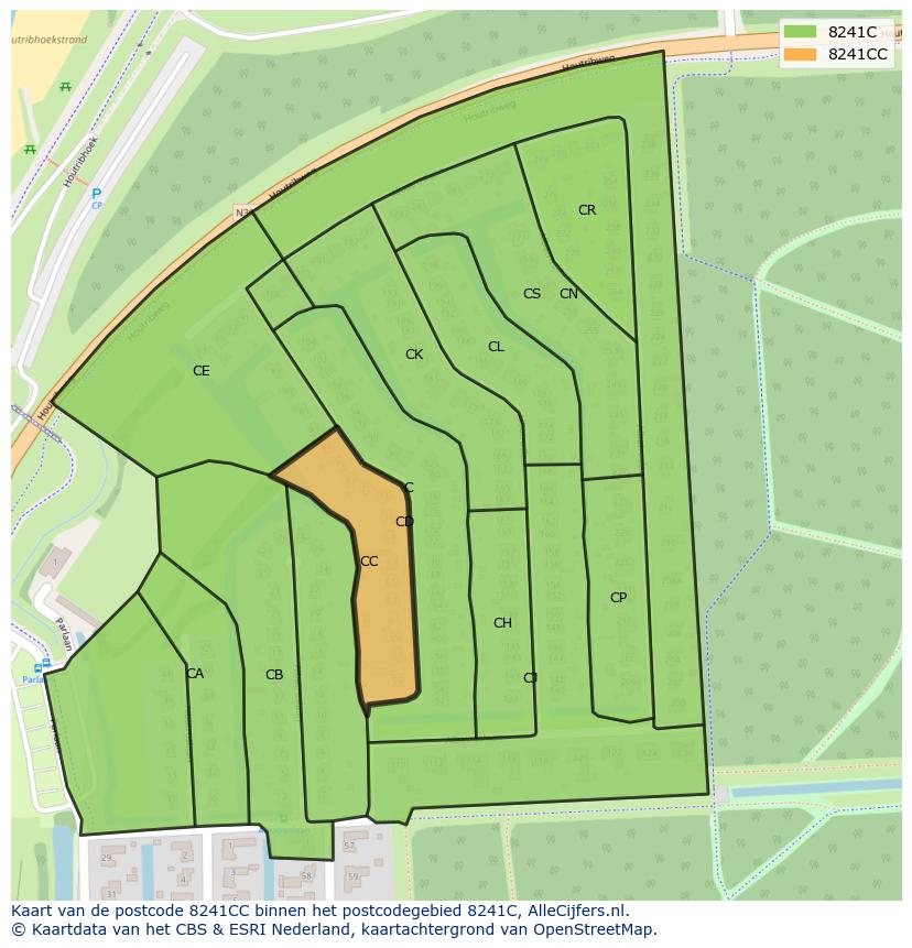 Afbeelding van het postcodegebied 8241 CC op de kaart.