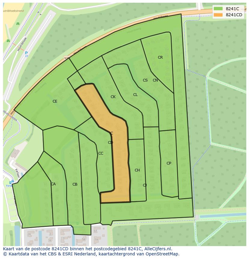 Afbeelding van het postcodegebied 8241 CD op de kaart.