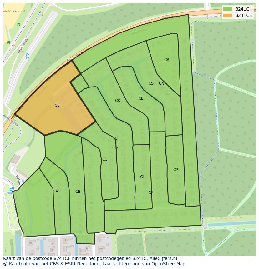 Afbeelding van het postcodegebied 8241 CE op de kaart.
