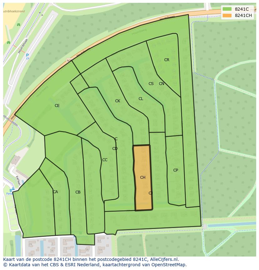 Afbeelding van het postcodegebied 8241 CH op de kaart.