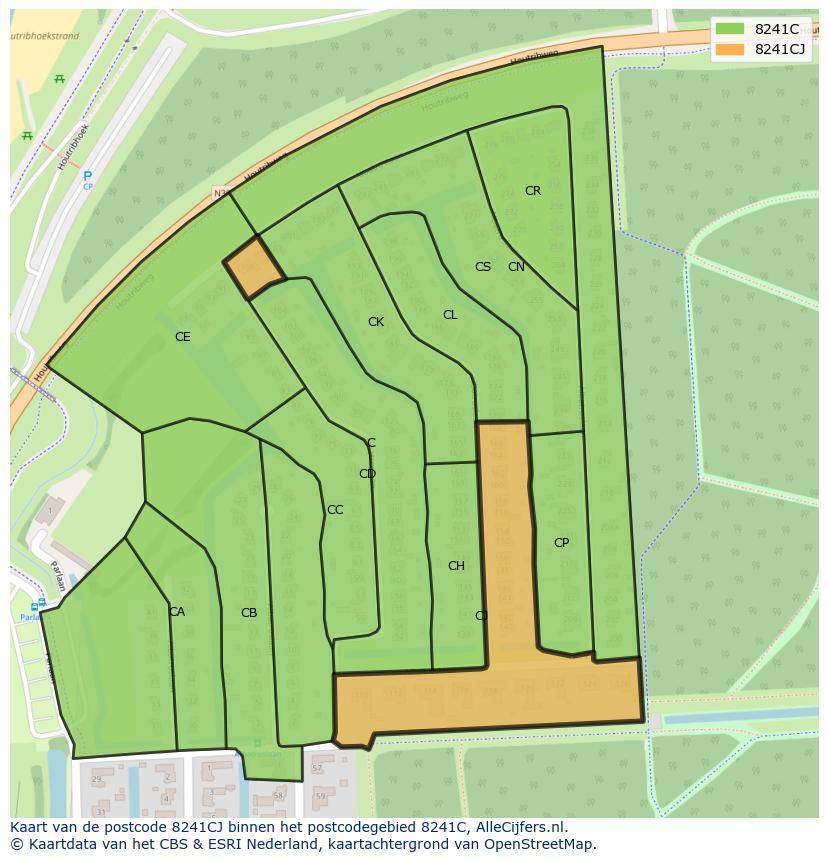 Afbeelding van het postcodegebied 8241 CJ op de kaart.