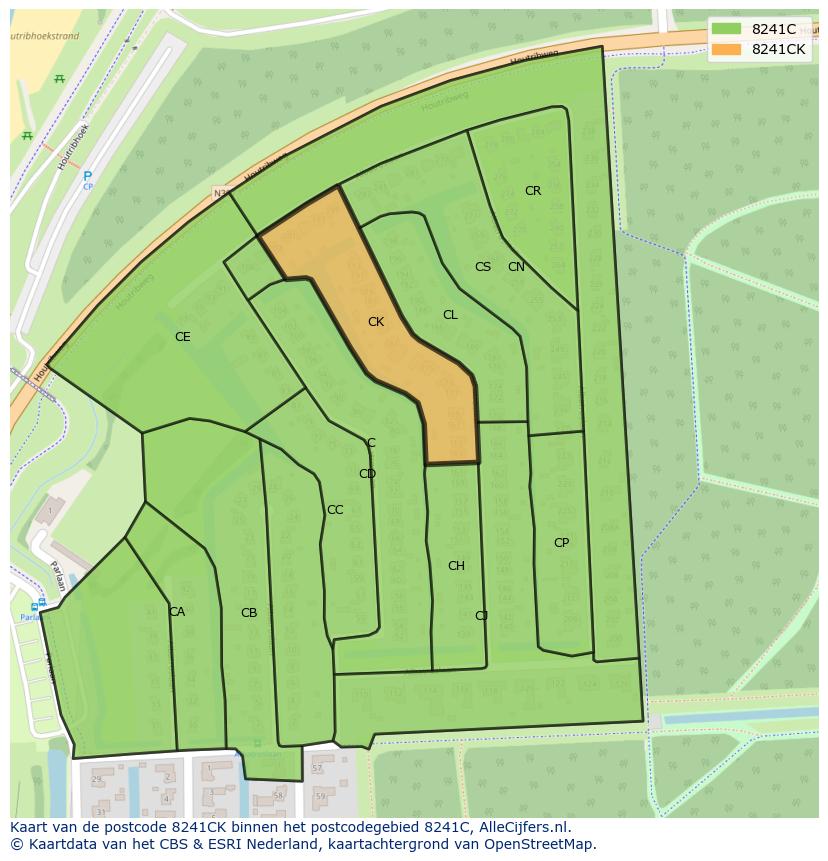 Afbeelding van het postcodegebied 8241 CK op de kaart.