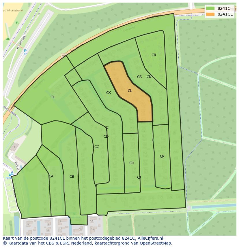 Afbeelding van het postcodegebied 8241 CL op de kaart.