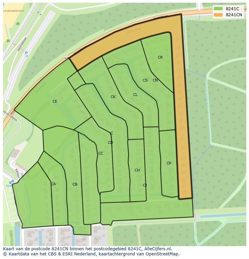 Afbeelding van het postcodegebied 8241 CN op de kaart.