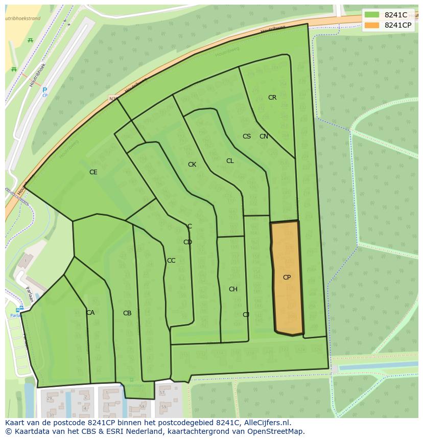 Afbeelding van het postcodegebied 8241 CP op de kaart.