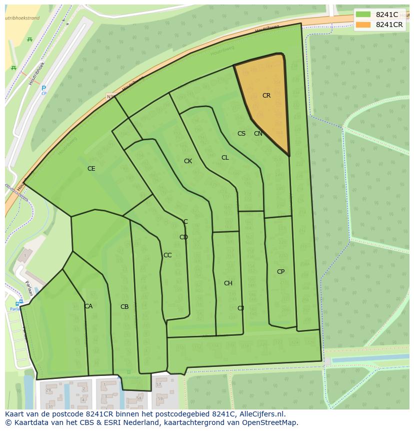Afbeelding van het postcodegebied 8241 CR op de kaart.