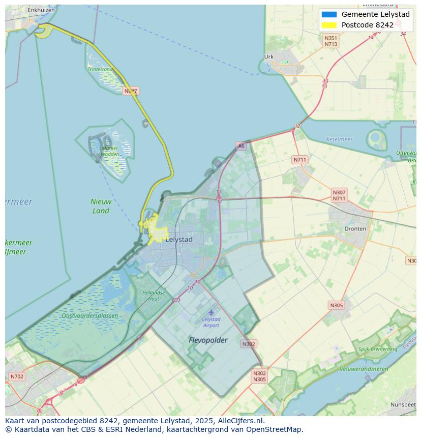 Afbeelding van het postcodegebied 8242 op de kaart.