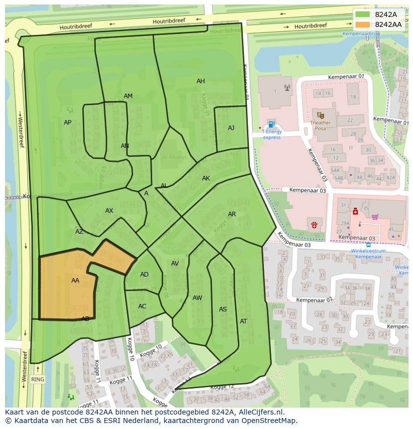 Afbeelding van het postcodegebied 8242 AA op de kaart.